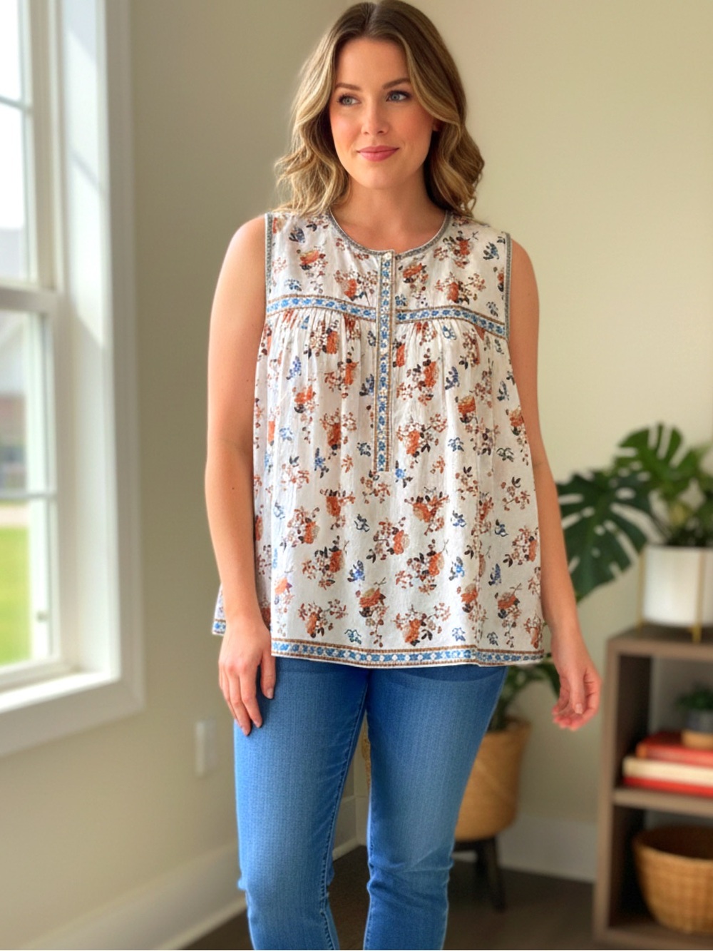Sleeveless Floral Top • NWT • 27" p2p  28" length
